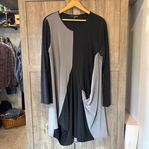 Sun Kim Colorblock Draped Pocket Dress Black Grey Lagenlook Medium